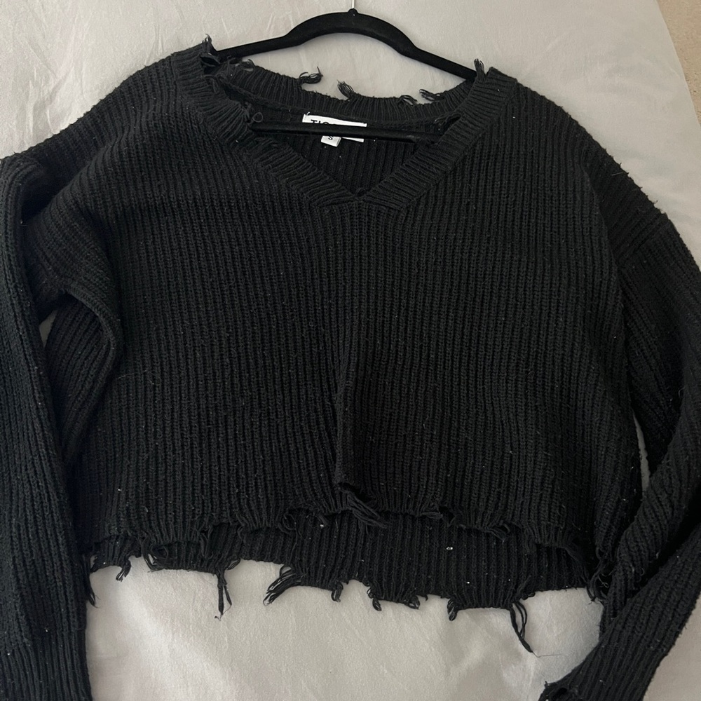 Black Distressed Knit Sweater